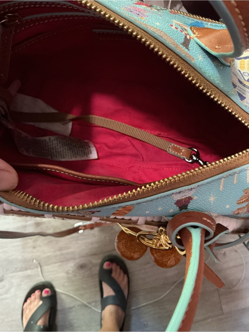 Dooney & Bourke Light Blue Novelty Print Satchel with Brown Trim - Picture 9 of 9